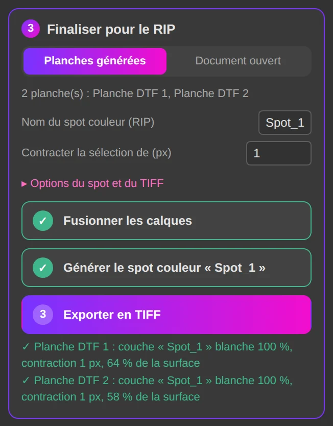 Finaliser pour le RIP : les trois étapes, cochées une fois faites.